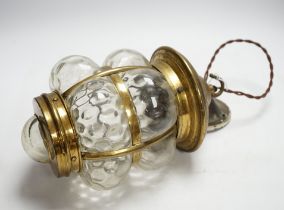 An early 20th century brass and glass hanging lamp fitting, 32cm high