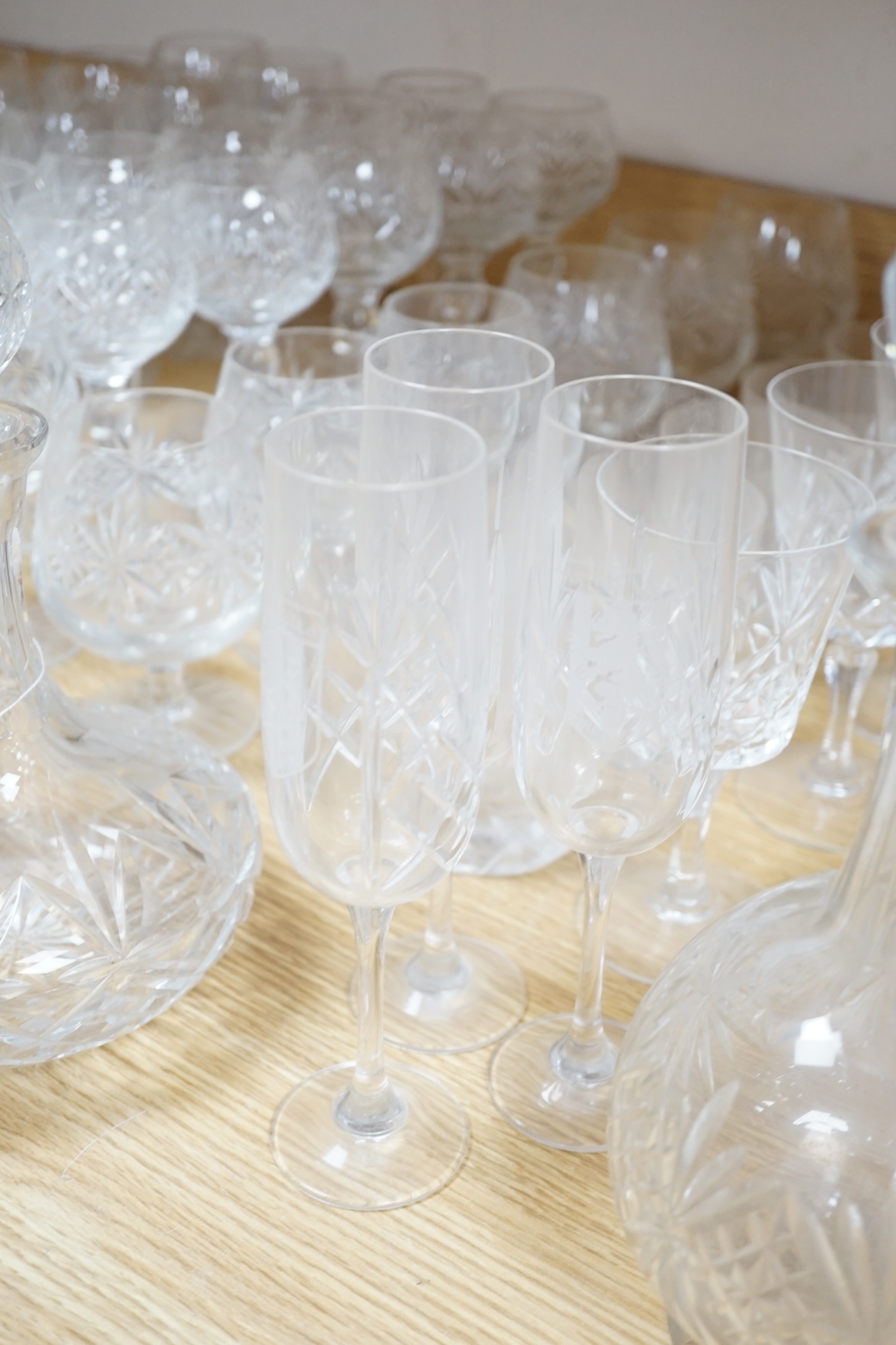 Various suites of star cut Thomas Webb drinking glasses, together with three decanters, pair of - Image 2 of 6