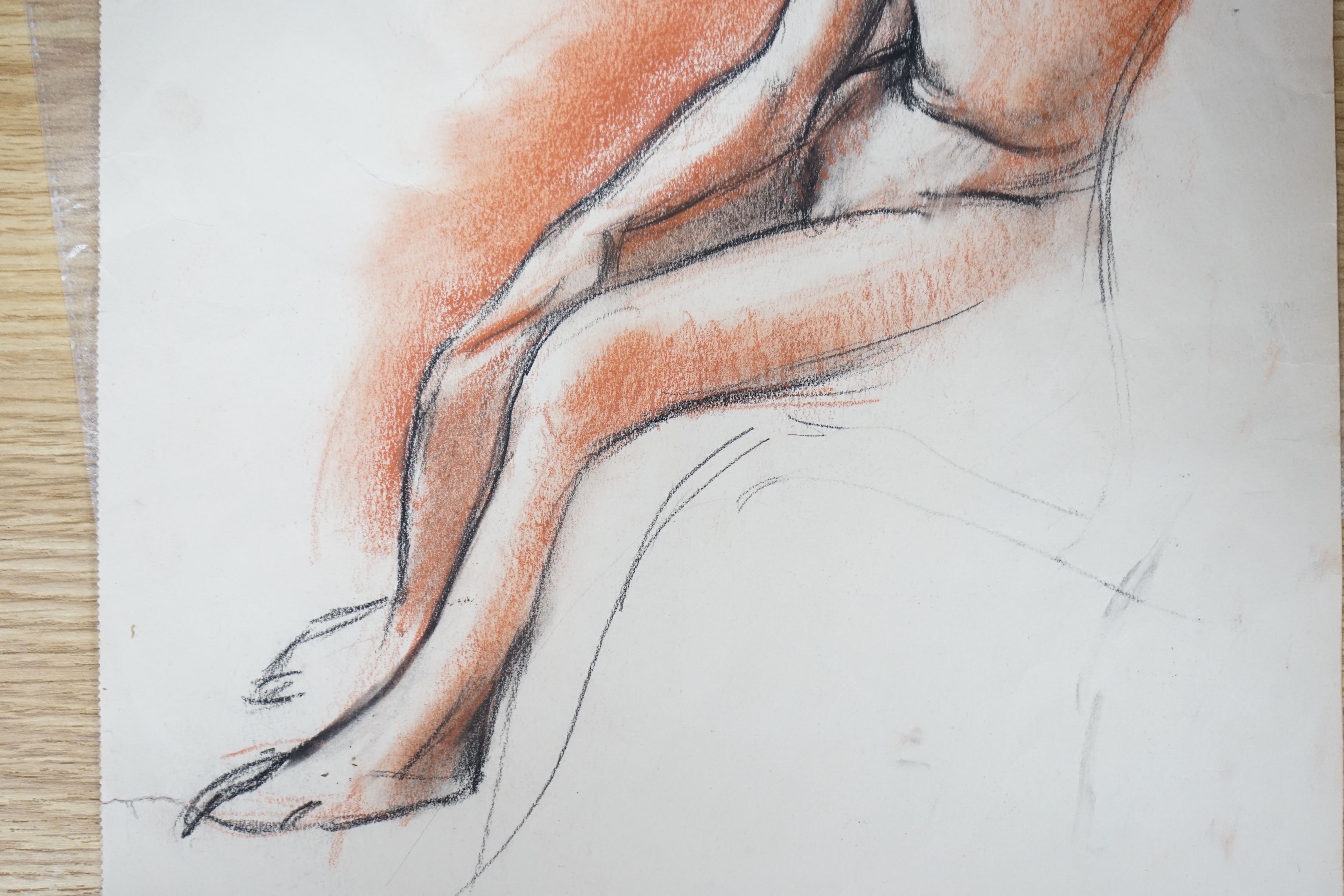 Philip Naviasky (1894-1983), sanguine pastel on card, Study of a nude woman, signed, unframed, 37 - Image 3 of 4