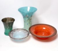 A Vasart or Strathearn mottled glass vase, a Monart glass small vase and two similar bowls (4)