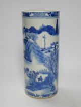 A Chinese blue and white cylindrical vase, 19th century, 28cm high