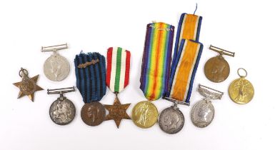 Ten medals; two First World War pairs of the Victory medal and the British War medal to Pte. F.J.