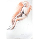 Philip Naviasky (1894-1983), sanguine pastel on card, Study of a nude woman, signed, unframed, 37