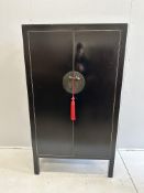 A Chinese black lacquer two door wardrobe, width 93cm, depth 45cm, height 173cm