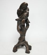 A bronze of two parrots in a tree, with impressed mark, 36cm high