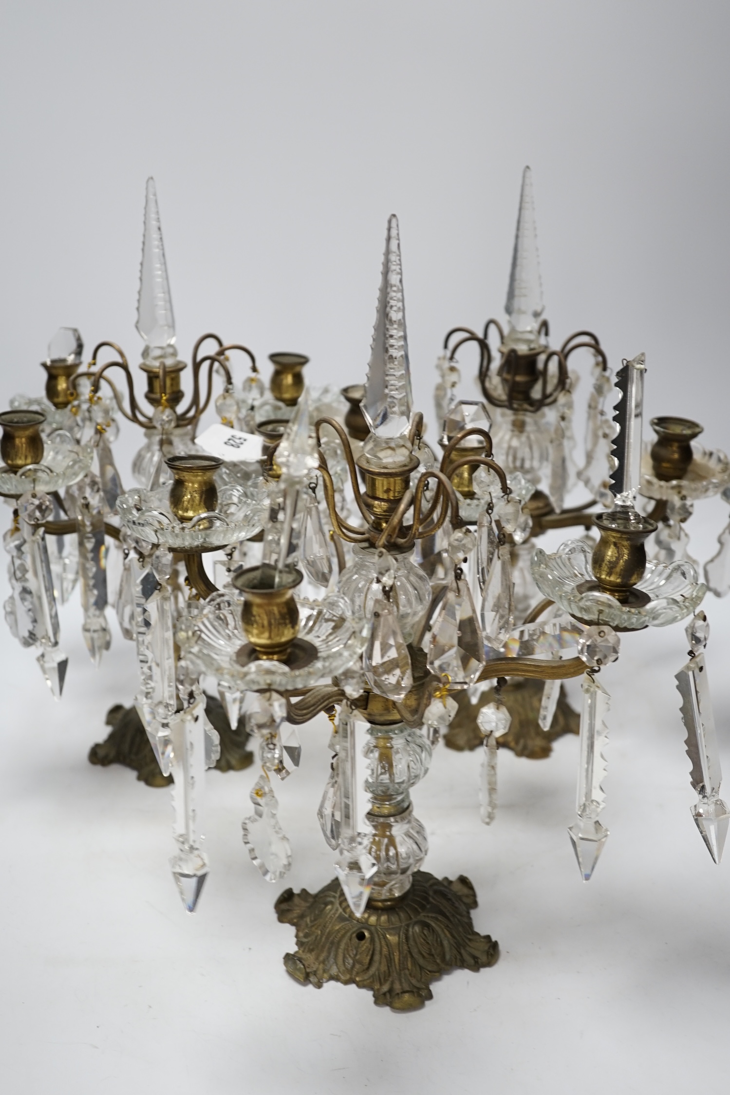 Three table lustre four branch candelabra, possibly French, 38cm high - Image 2 of 5