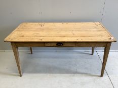 A Victorian rectangular pine kitchen table, width 152cm, depth 76cm, height 72cm