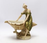 A Royal Dux shell girl and shell centrepiece, 30cm wide x 33cm high