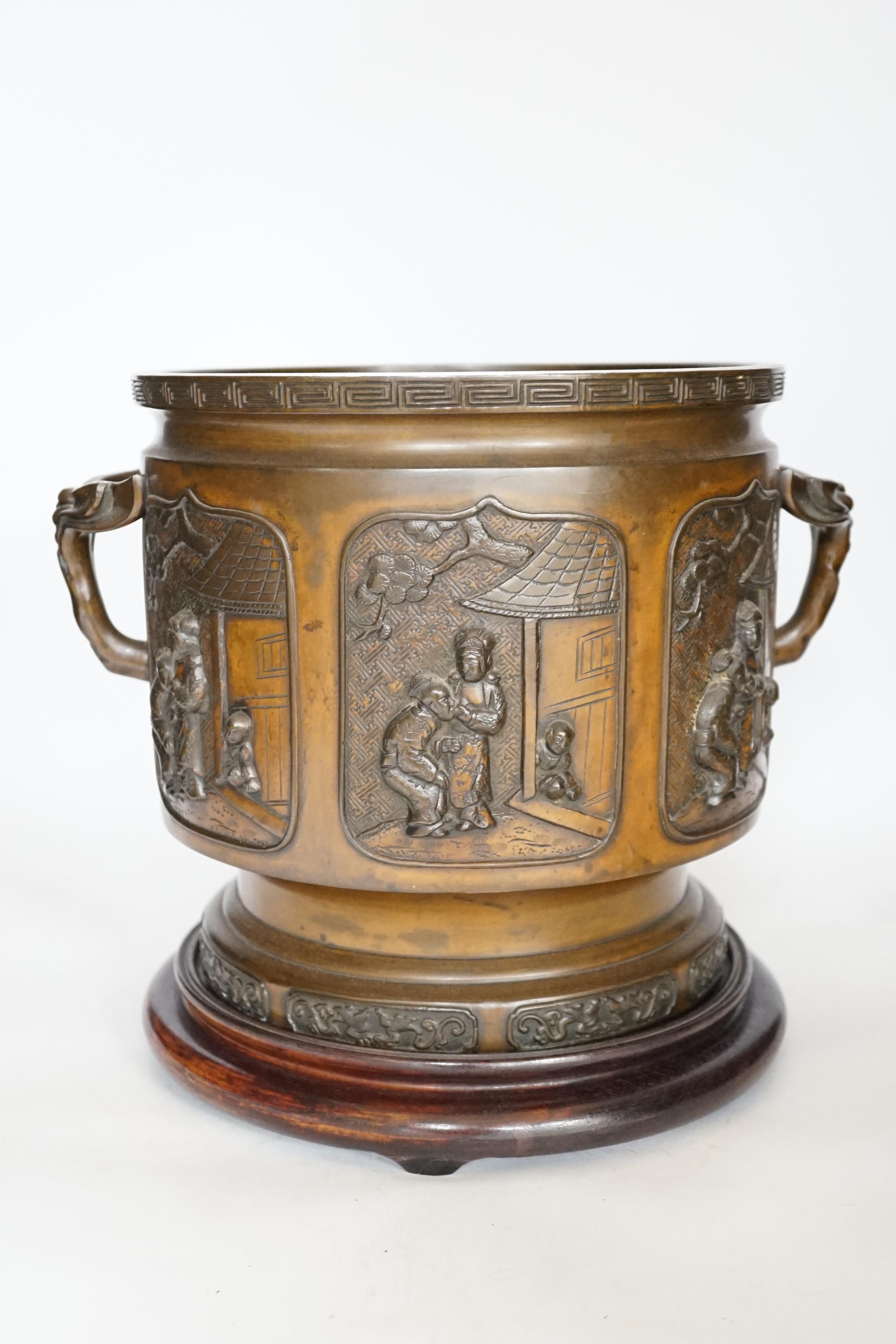 A large 19th century Japanese bronze two handled censer on stand, 28cm high - Image 3 of 4