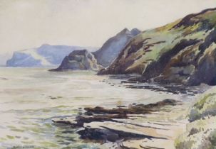 Albert Halley, watercolour, Cornish coastal landscape, signed, 25 x 37cm