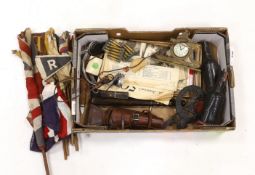A collection of Militaria and other items, including a Royal Artillery brass cased timepiece,