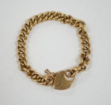 An Edwardian 15ct gold curb link bracelet, with heart shaped padlock clasp, 20cm, 26.8 grams.