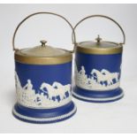 Two Adams jasperware biscuit barrels, 16.5cm