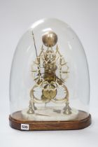 A late 19th century skeleton clock, under glass dome, 44cm high .