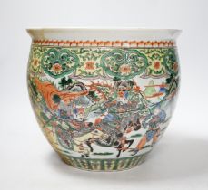 A 19th century Chinese famille verte ‘warriors’ jardiniere, 22.5cm high