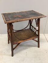 A late Victorian lacquered bamboo rectangular two tier table, width 62cm, depth 42cm, height 71cm