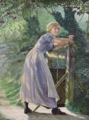 Philip Homan Miller ARHA (Irish 1845-1928), watercolour, Woman at a well, signed, 54 x 41cm