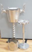 An aluminium stag handled floor standing wine / champagne cooler, another and three table top wine