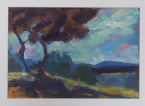 Robin Holtom (b.1944), oil on paper, Trees in a landscape, initialled, Star Gallery of Lewes 2004