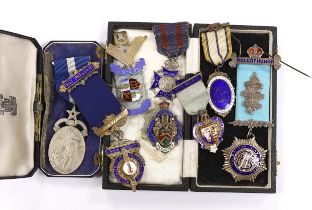 Eight silver and enamel Masonic medals 1930s-1970s, all with silver hallmarks, including; a past