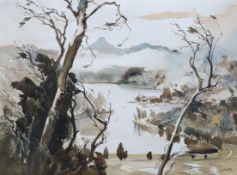 G.D. Paulraj (Indian, 1914-1989), watercolour, River landscape, signed, 37 x 51cm