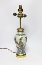 A Samson Chinese style famille verte and ormolu mounted lamp, 48cm high including light fitting