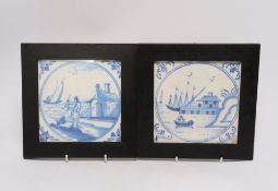 Two framed prints of 18th century Delft blue and white tiles