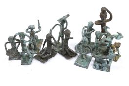 A collection of 20th century West African bronze figures, possibly gold weights, Ghana, Akan, box