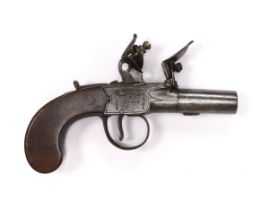 A small boxlock flintlock pistol by Perkins of London, with turn-off barrel, frame signed by the