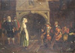 Victorian School, oil on canvas, 'Cromwell questioning Phoebe Mayflower', monogrammed TM, 26 x 36cm,