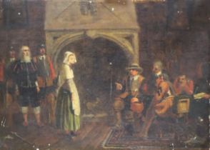 Victorian School, oil on canvas, 'Cromwell questioning Phoebe Mayflower', monogrammed TM, 26 x 36cm,