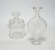 Two Lalique glass scent bottles and stoppers comprising ‘Robinson’ and ‘Moulin Rouge’, signed to the