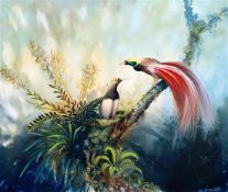 Blake Twigden (Australian, b.1945), oil on board, Birds of Paradise, signed and dated '75, 49 x