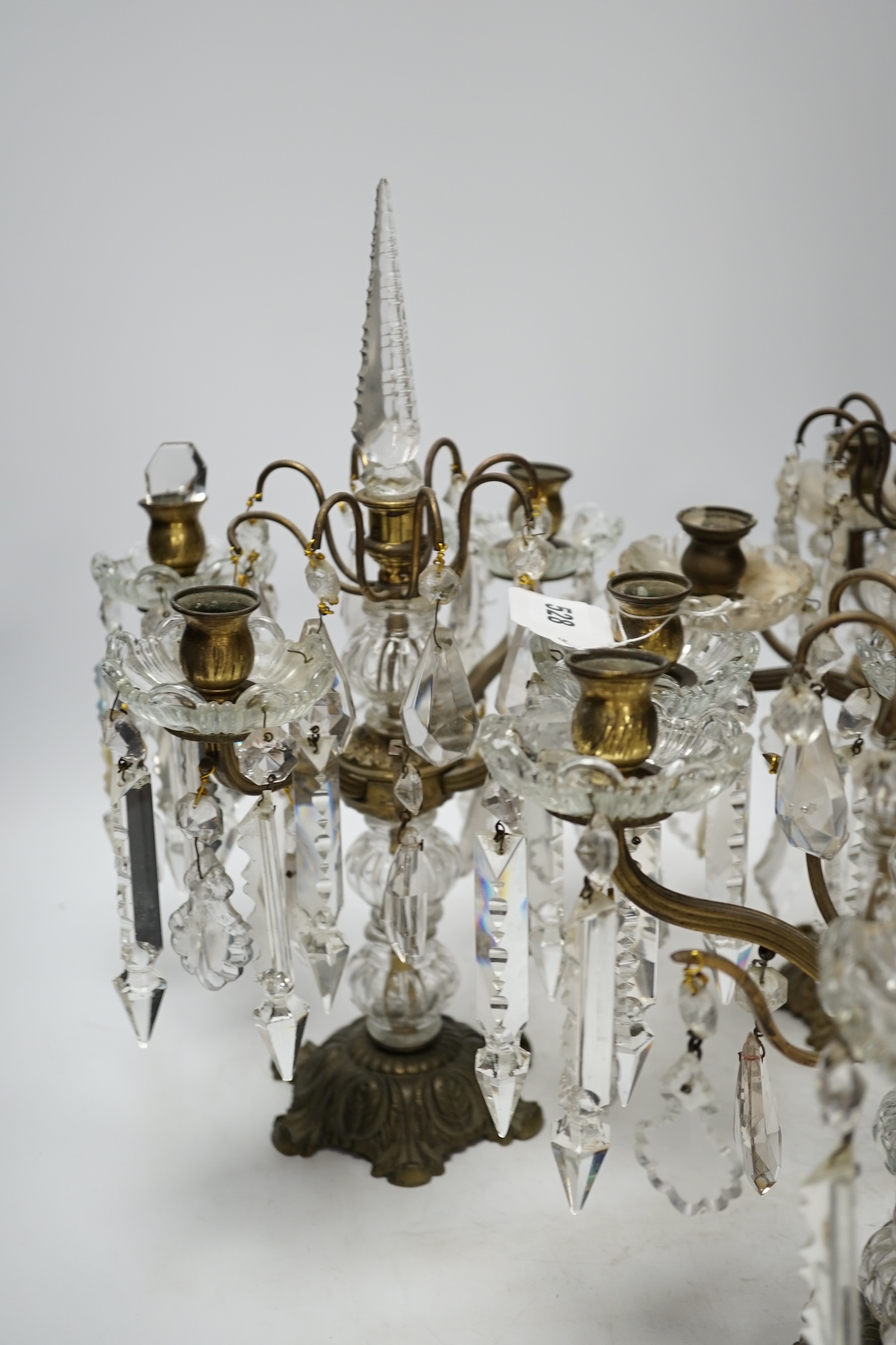 Three table lustre four branch candelabra, possibly French, 38cm high - Image 3 of 5