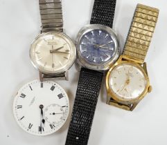 A gentleman's stainless steel Bulova Accutron wrist watch, on associated flexible strap, two other