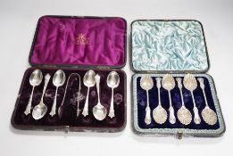 A cased set of six late Victorian silver teaspoons, Mappin & Webb, Sheffield, 1893 and one other
