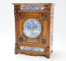 A Victorian carved oak aesthetic mantel clock, 24cm high