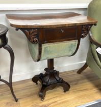 An early Victorian rosewood work table, width 69cm, depth 50cm, height 78cm