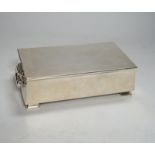A George V Art Deco silver mounted two handled cigarette box, Padgett & Braham Ltd, London, 1935,