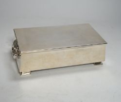 A George V Art Deco silver mounted two handled cigarette box, Padgett & Braham Ltd, London, 1935,