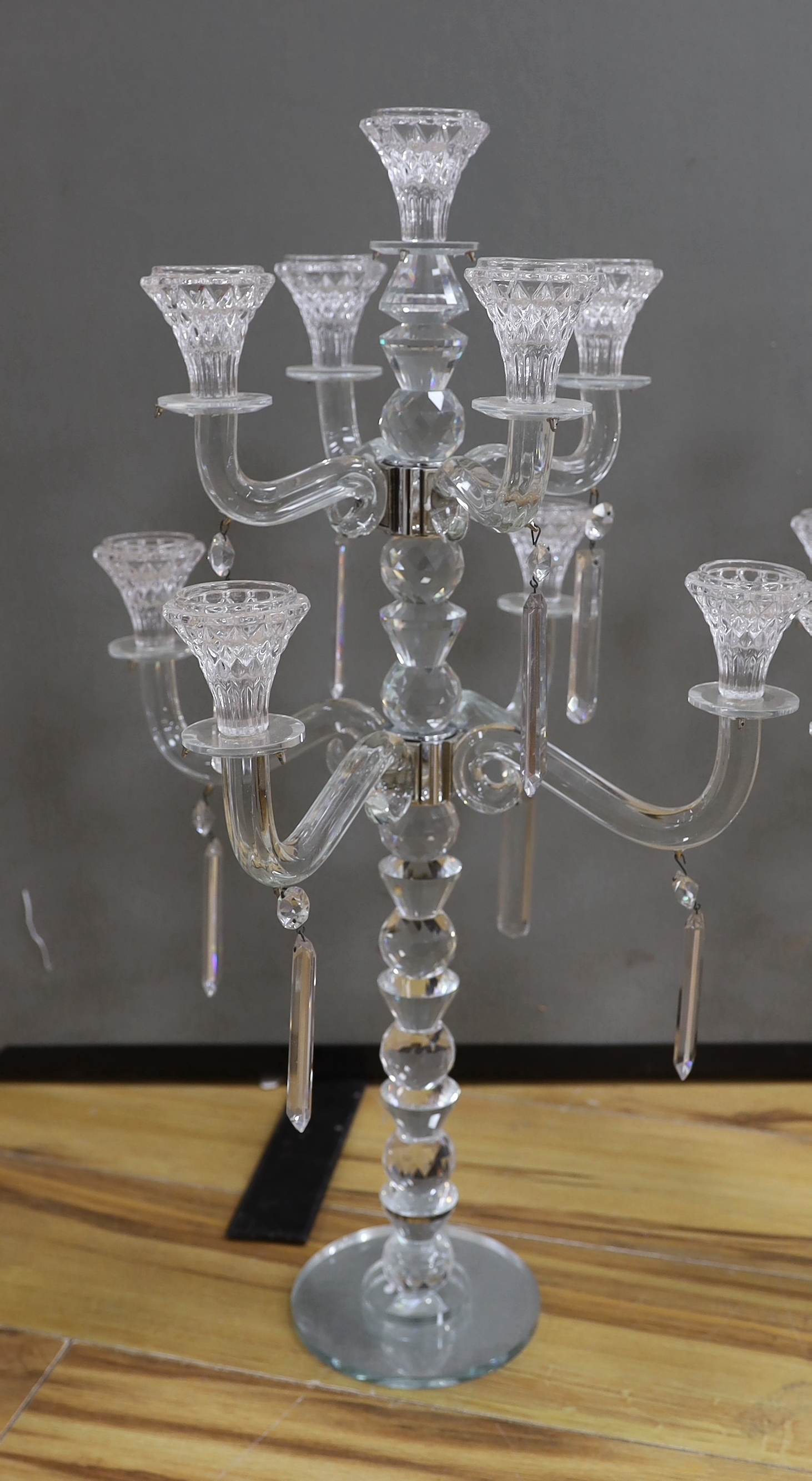 A pair of modern eight branch, nine light lustre candelabra, 63cm high - Image 2 of 3