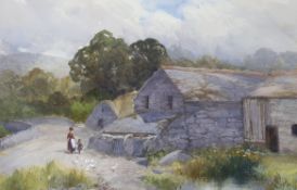 Frederick John Widgery (1861-1942), watercolour, Rural landscape with farm buildings, signed, 29 x