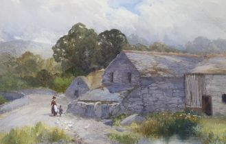 Frederick John Widgery (1861-1942), watercolour, Rural landscape with farm buildings, signed, 29 x