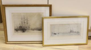 William Lionel Wyllie (1851-1931), two etchings, ‘HMS Renown leaving Portsmouth’ and one other, each