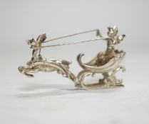 A late 19th century Hanau miniature silver model of a deer pulling a sleigh with cherub, by Berthold