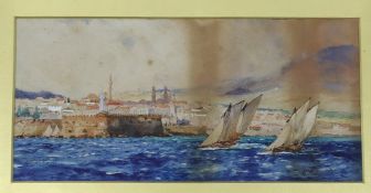 Charles Edward Dixon R.I (1872-1934), watercolour, ‘Off Megalo Kastro, Crete’, inscribed, signed and
