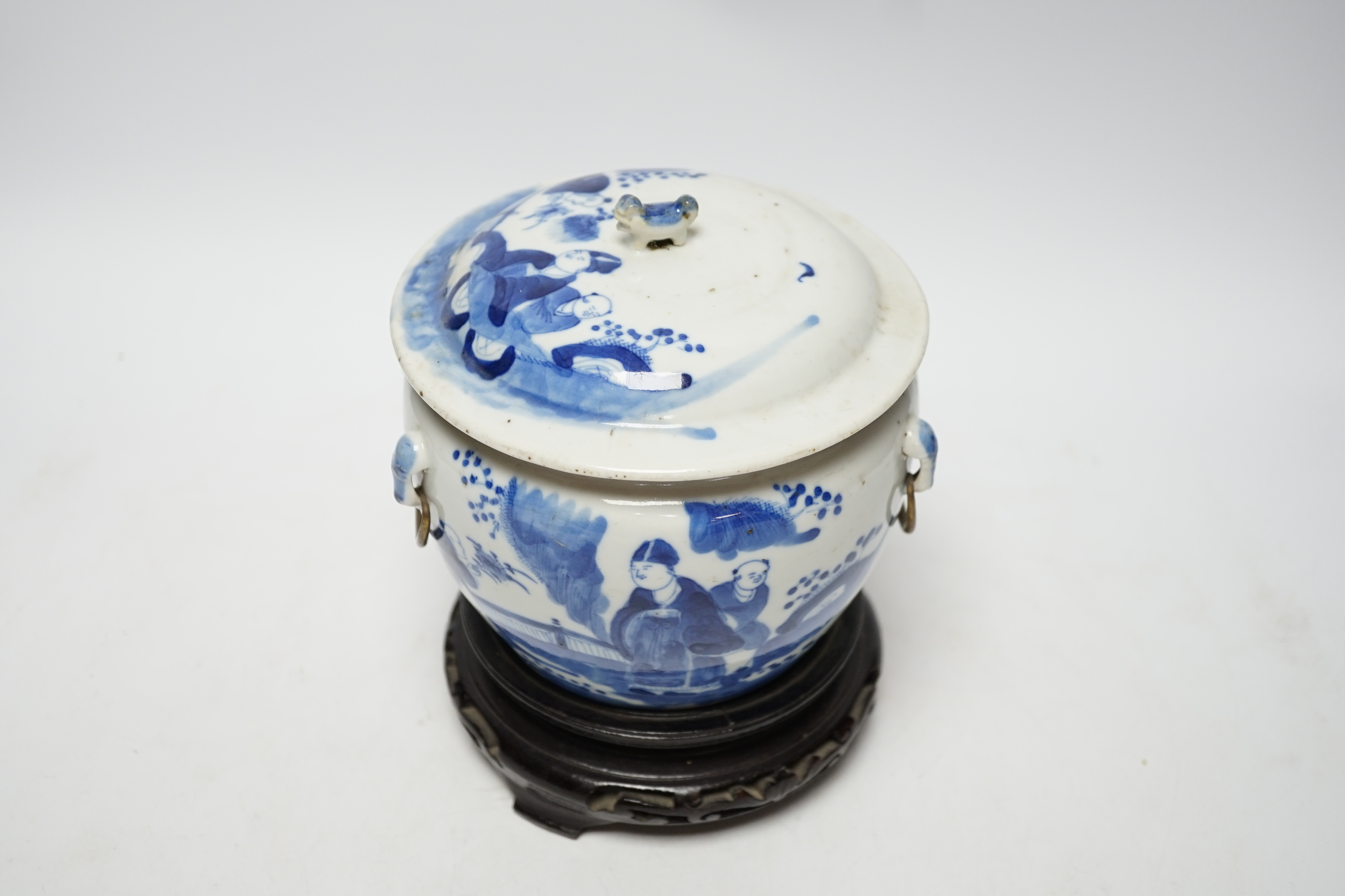 A Chinese Straits blue and white bowl and cover, kamcheng, late 19th century, with twin handles, - Image 2 of 7