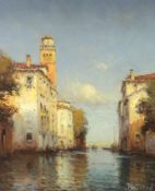 Bouvard, oil on canvas, Venetian canal, signed, details and stencil ‘GA993’ verso, 26 x 20cm, ornate