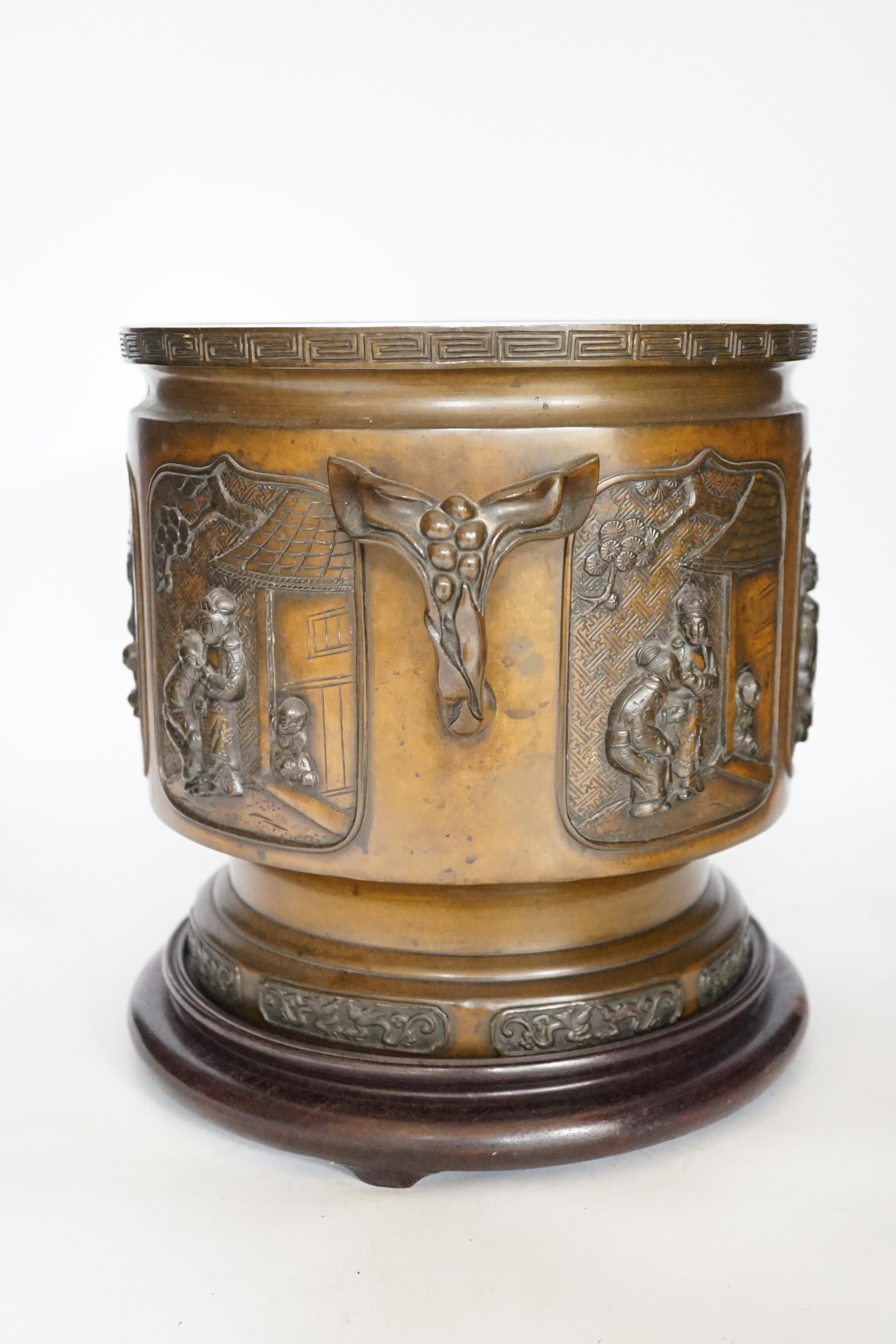 A large 19th century Japanese bronze two handled censer on stand, 28cm high - Image 2 of 4
