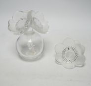 A Lalique anemone glass scent bottle and stopper, signed to the base, together with an associated